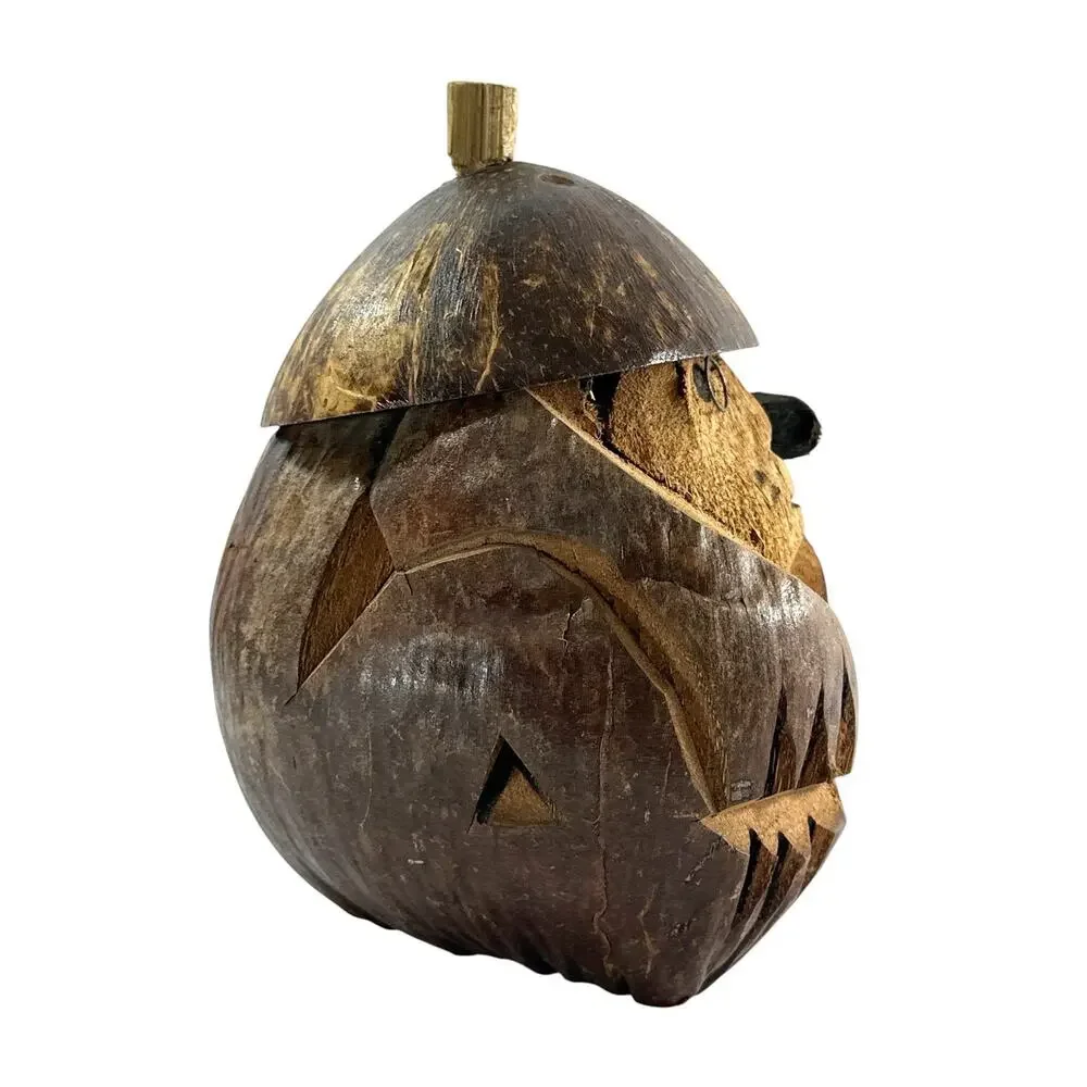Vintage Hawaii Coconut Shell Man Figurine Coin Bank Folk Art Philippines 8”